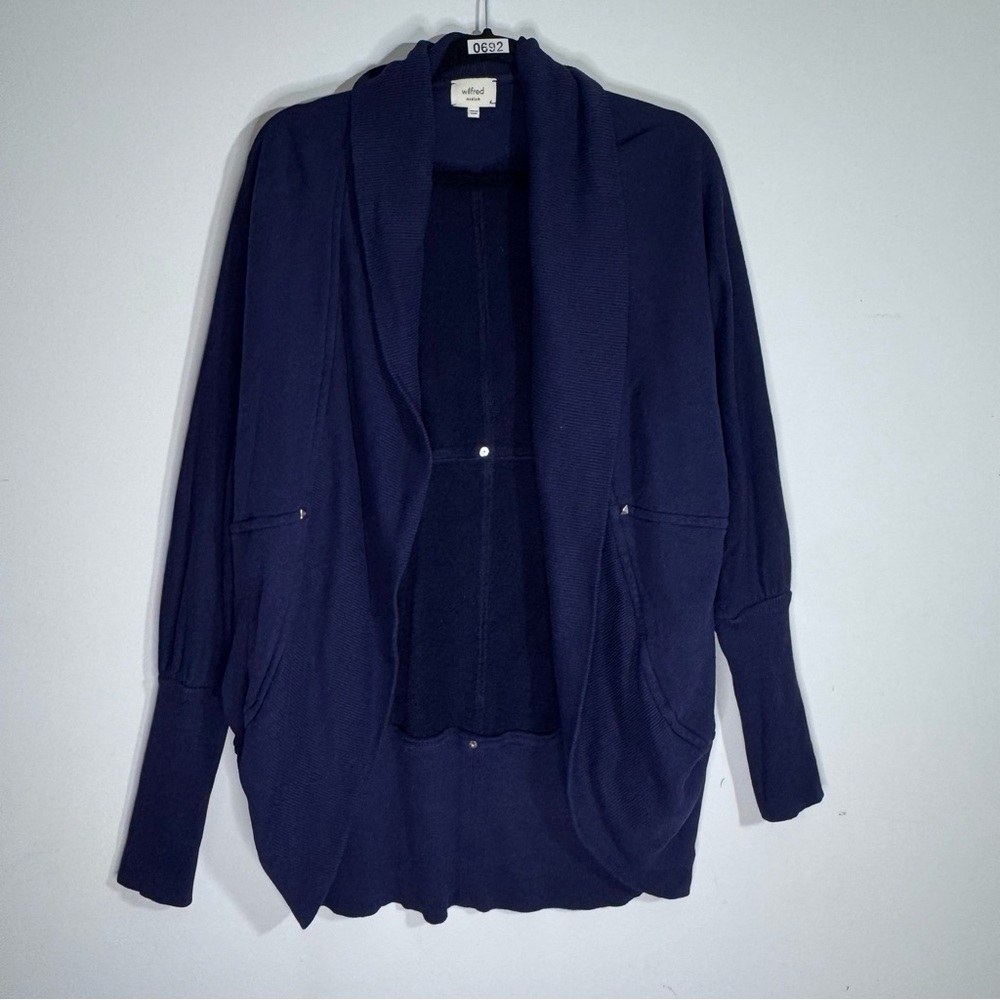 Aritzia Wilfred Chevalier Cocoon Cardigan Size M Navy Oversized Open Front